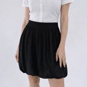 Patrizia Pepe Black Metallic Bubble Hem Skirt Size 44 Pleated Mini Bauble Skirt